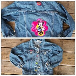 Vintage DISNEY SZ 6X VGUC BLUE denim q/ MINNIE MOUSE aplique Flowers jean Jacket